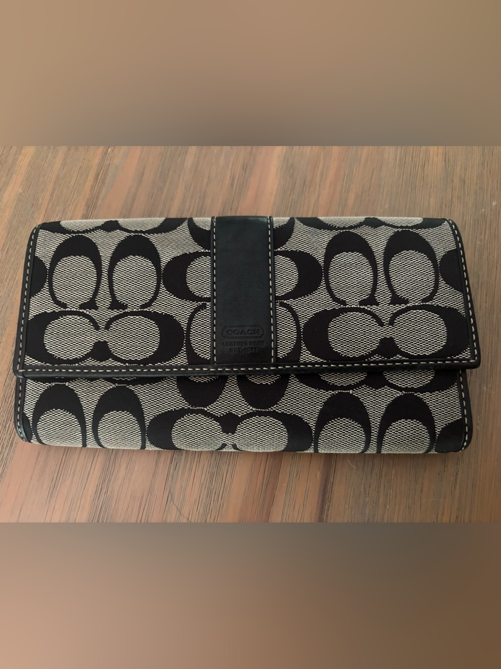 Coach Signature C Black Jacquard Leather Trifold Slim Wallet